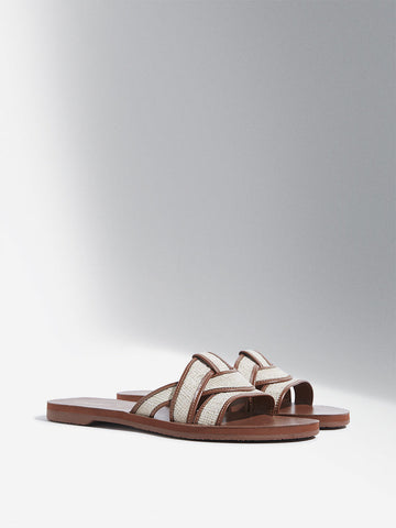 LUNA BLU Tan Multi-Strap Slides