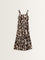 LOV Brown Abstract Printed Tiered Dress