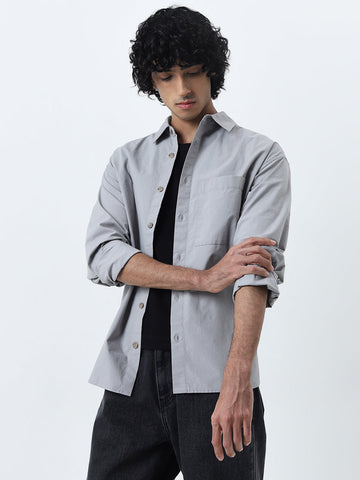 Nuon Grey Solid Relaxed-Fit Cotton Shirt