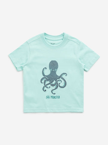 HOP Kids Mint Octopus Designed Cotton T-Shirt