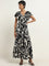 LOV Black Abstract Printed Tiered Dress