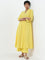 Utsa Yellow Mirror-Work A-Line Cotton Kurta