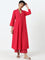 Utsa Fuchsia Mirror-Work A-Line Cotton Kurta