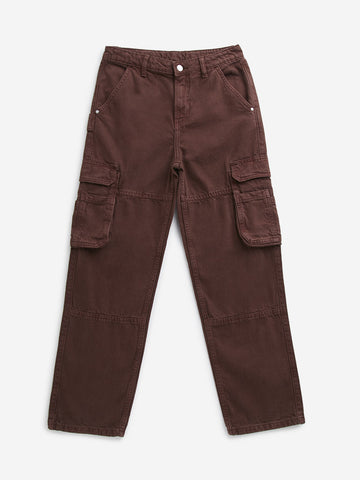 Y&F Kids Dark Brown Cargo-Style Straight - Fit Mid - Rise Jeans