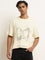 Nuon Light Yellow Text Print Relaxed-Fit Cotton T-Shirt