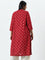 Diza Red Jamdani Printed A-Line Cotton Kurta