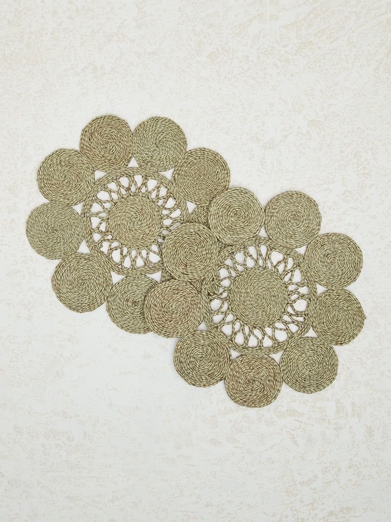 Westside Home Beige Floral Design Placemats (Set of 2)