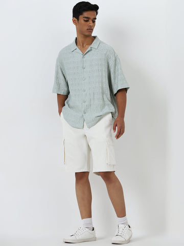 Nuon White Cargo-Style Mid-Rise Relaxed-Fit Cotton Shorts