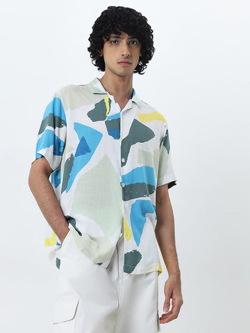 Nuon Multicolour Abstract Design Relaxed-Fit Cotton Shirt