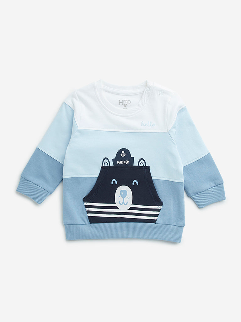 HOP Baby Blue Colour-Blocked Design Cotton Sweatshirt