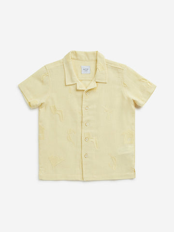 HOP Kids Yellow Embroidered Resort-Fit Cotton Shirt