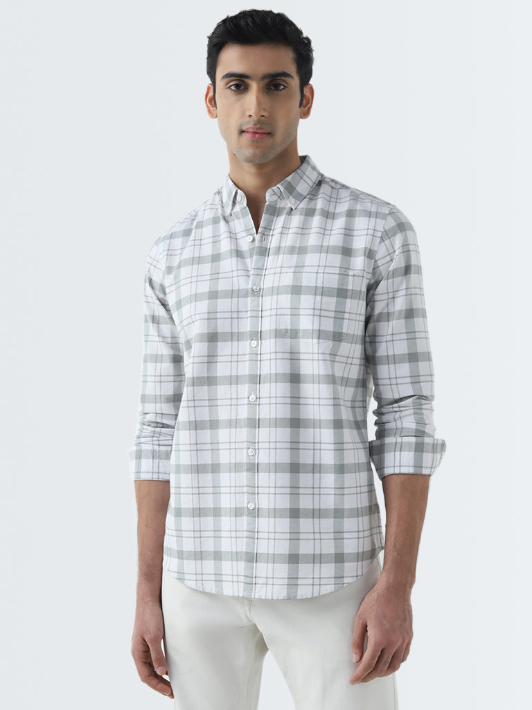 WES Casuals Sage Checks Patterned Slim-Fit Cotton Shirt