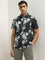 WES Casuals Charcoal Floral Design Slim-Fit Cotton Shirt