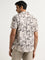 WES Casuals Beige Leaf Printed Slim-Fit Cotton Shirt