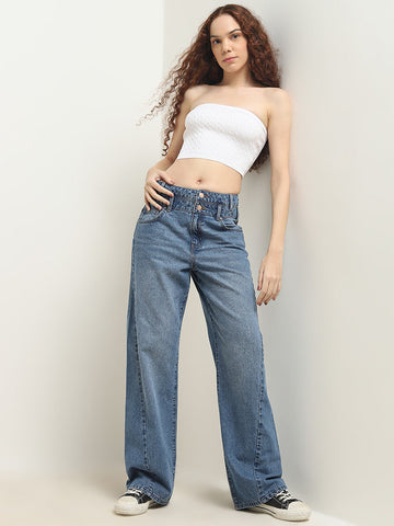 Nuon Blue Relaxed - Fit High - Rise Baggy Jeans