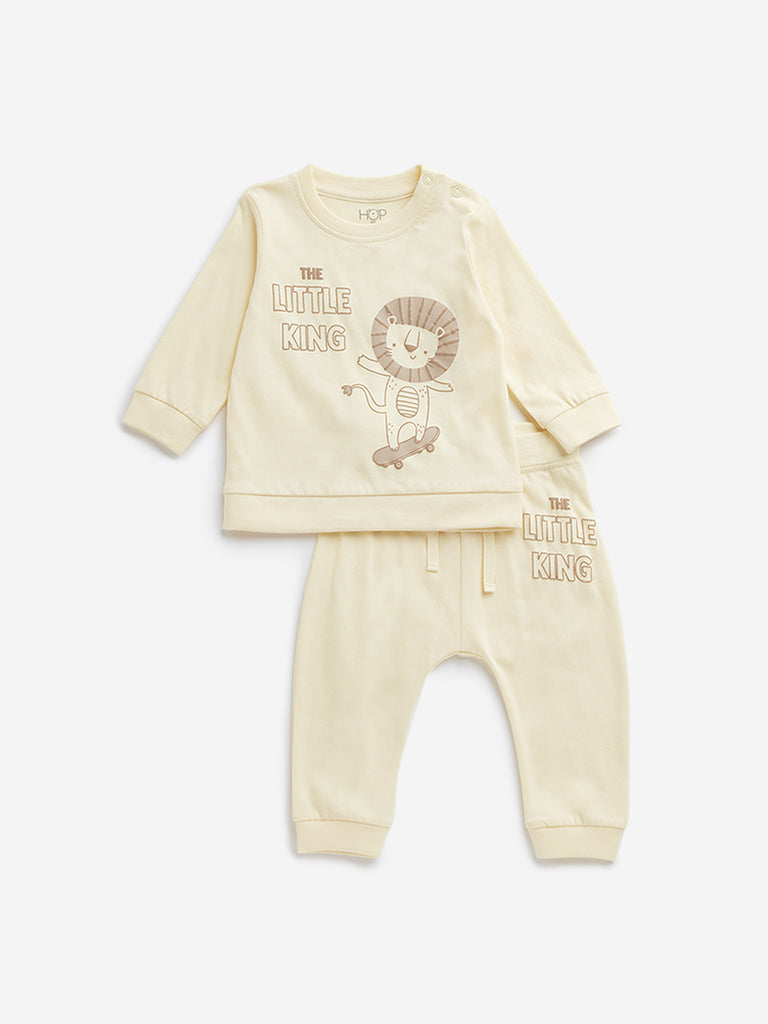 HOP Baby Yellow Animal Design Cotton T-Shirt with Pants Set