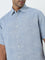 Ascot Dusty Blue Leaf Printed Relaxed-Fit Blended Linen Shirt