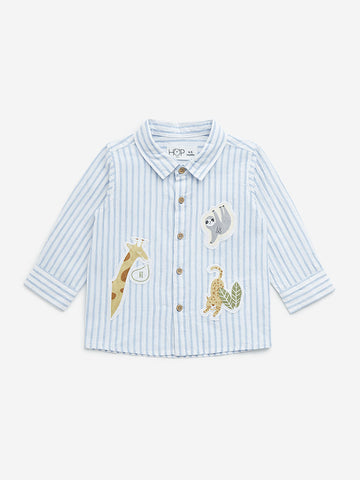 HOP Baby Blue Stripe Print Relaxed-Fit Cotton Shirt