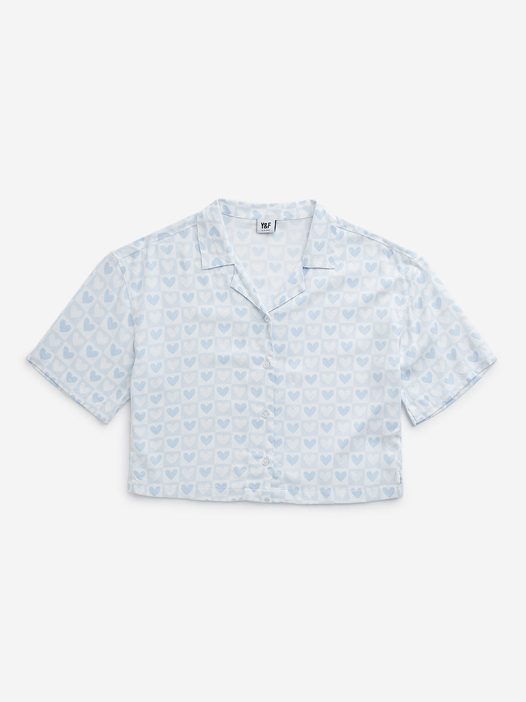 Y&F Kids Blue Heart Printed Shirt