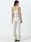 Nuon Beige Solid Jumpsuit With Belt