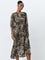 Wardrobe Olive Abstract Design Wrap Dress with Belt