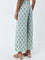 Zuba Sea Green Floral Printed High-Rise Palazzos