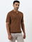 Ascot Tan Knit-Textured Relaxed-Fit Polo T-Shirt