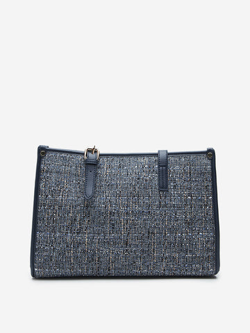 LOV Navy Knit Textured Tote Bag