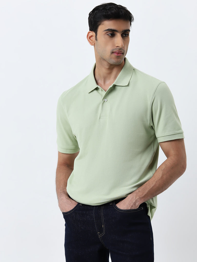 WES Casuals Sage Relaxed-Fit Cotton Blend Polo T-Shirt