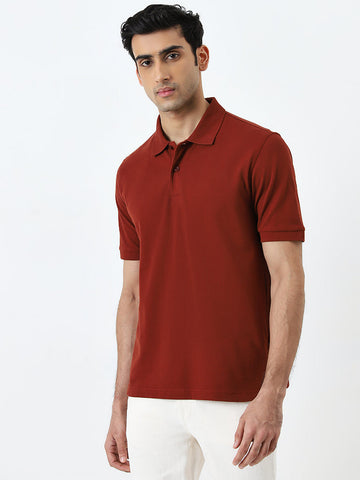 WES Casuals Rust Slim-Fit Cotton Blend Polo T-Shirt