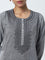 Utsa Grey Mirror-Work A-Line Cotton Kurta