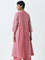 Utsa Light Pink Mirror-Work A-Line Cotton Kurta