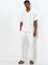 ETA White Self-Striped Relaxed-Fit Mid-Rise Cotton Chinos