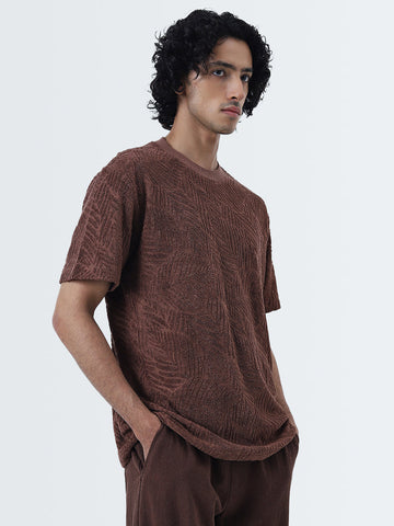 ETA Brown Self-Textured Slim-Fit Cotton T-Shirt