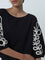 LOV Black Leaf Embroidered Cotton Blouse