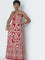 LOV Red Ikat Printed Blended Linen A-Line Dress