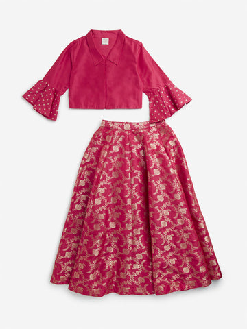 Utsa Kids Magenta Floral Printed Choli and Ghagra Set (8-14 years)