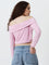 Nuon Pink Ribbed Textured Off-Shoulder Top