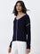 LOV Navy Knit-Textured Top