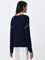 LOV Navy Knit-Textured Top