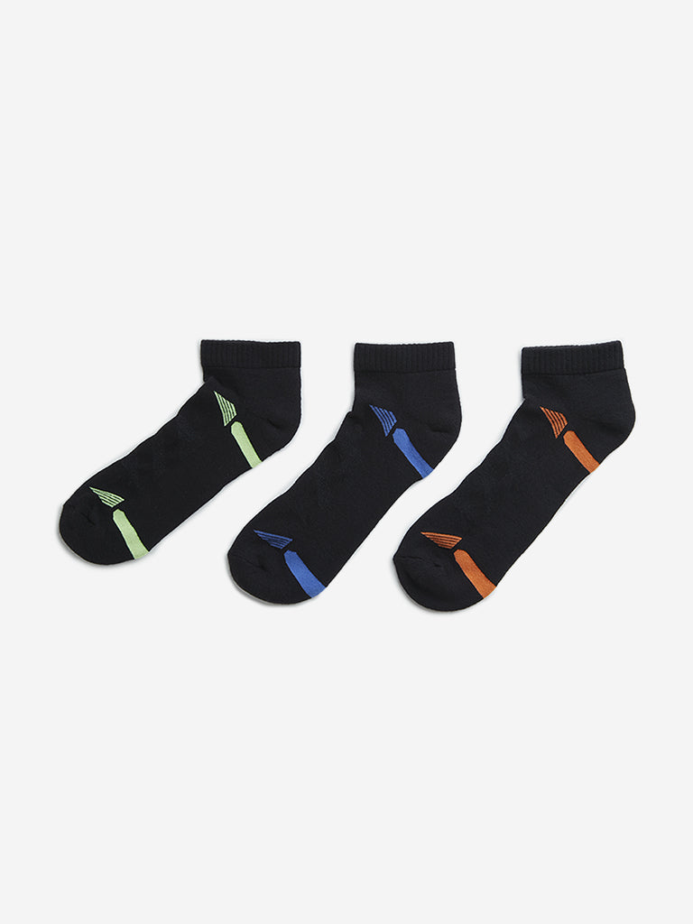 WES Lounge Black Ankle Length Cotton Blend Socks- Pack of 3