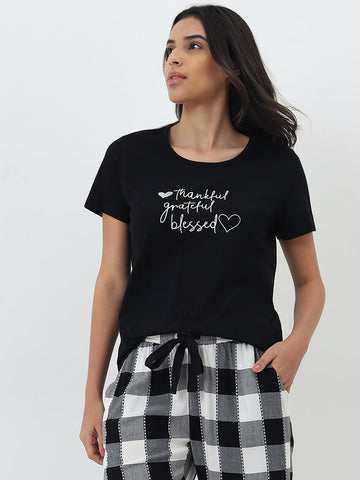 Wunderlove Black Text Printed Cotton T-Shirt