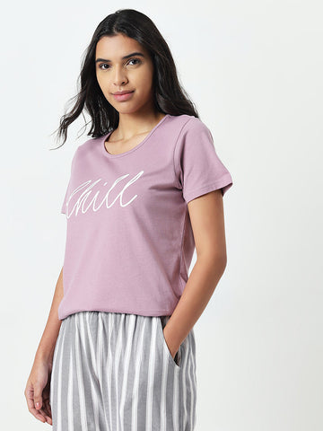 Wunderlove Dusty Pink Text Printed Slogan Cotton Top