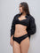 Wunderlove Black Floral Design Ribbed Brief