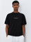 Studiofit Black Text Printed Relaxed-Fit Cotton T-Shirt