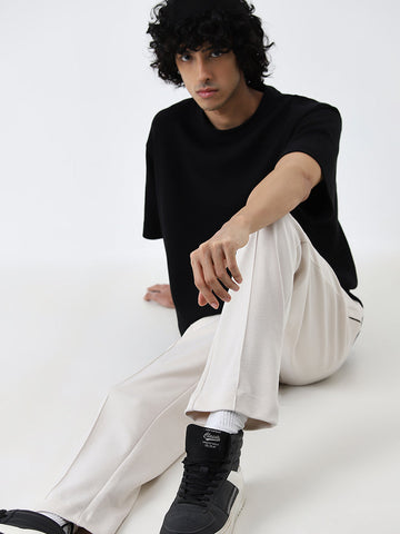 Studiofit Off-White Solid Relaxed-Fit Mid-Rise Track Pants