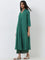 Utsa Dark Green Embellished High-Rise Cotton Blend Palazzos