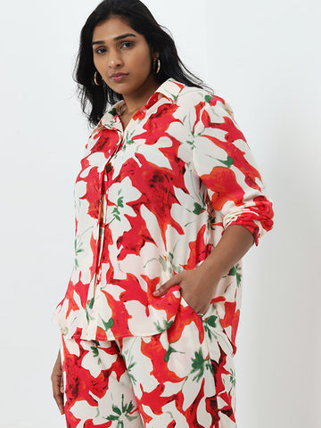 Gia Red Floral Design Shirt