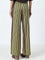 Bombay Paisley Green Striped High-Rise Cotton Blend Pants