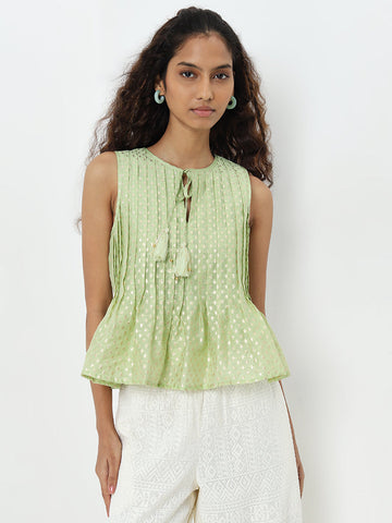 Bombay Paisley Green Pintuck Detailed Top